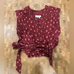 Anthropologie Tie-Front Top Red and Pink Size Small